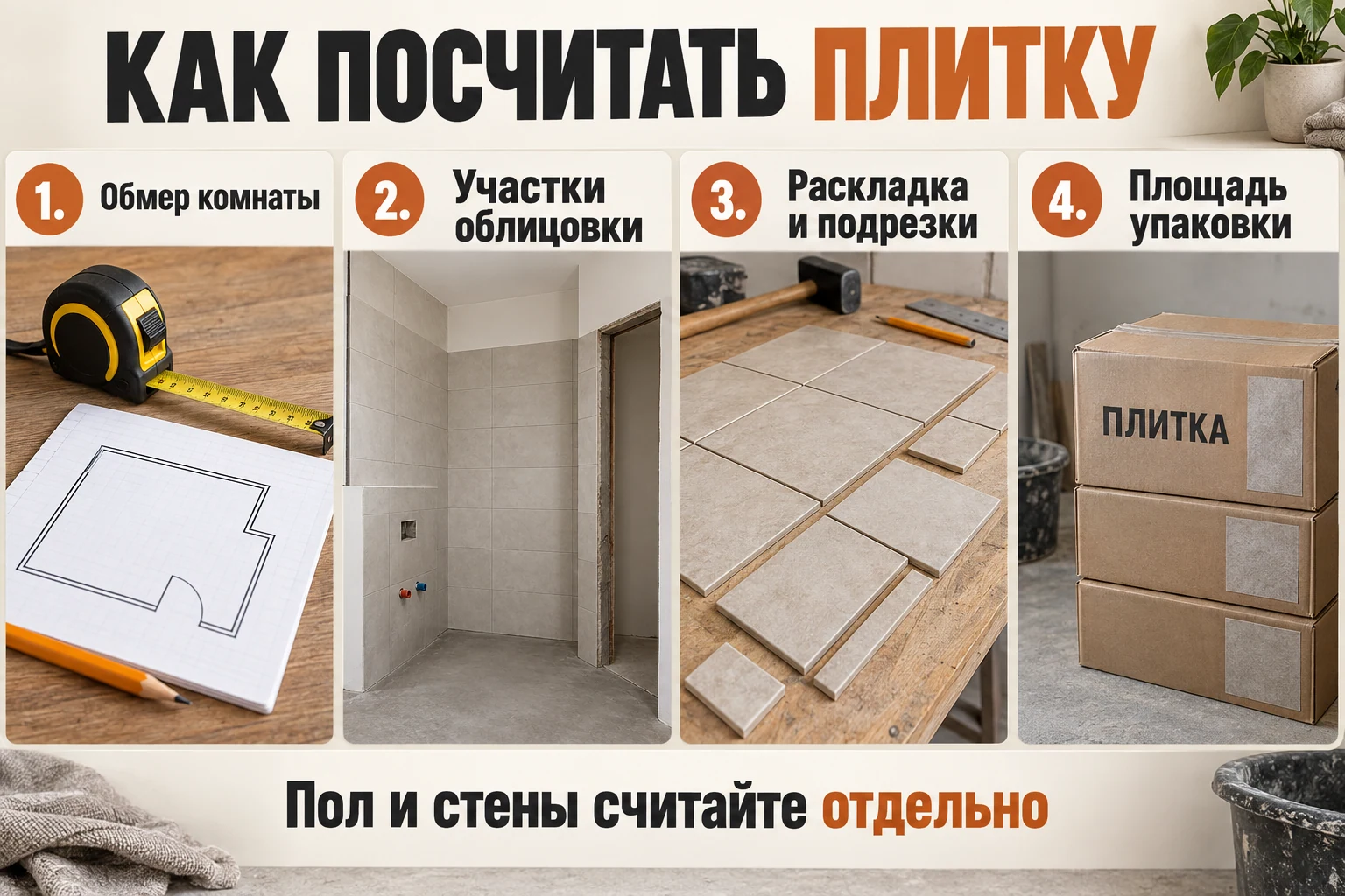 Что нужно для расчёта плитки: размеры комнаты, облицовываемые участки, раскладка и площадь упаковки