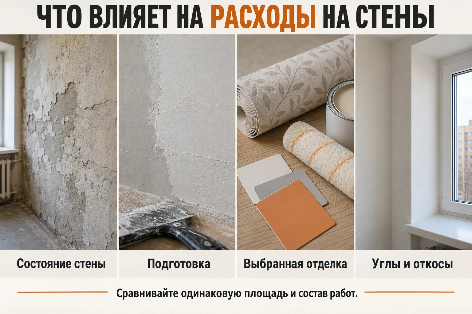 Что влияет на расходы на стены: исходное состояние, подготовка, выбранная отделка, углы и откосы